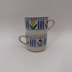 Tivoli by Riviera Van Beers Signature Stoneware Tulip Mugs Set of 2 Blue Red